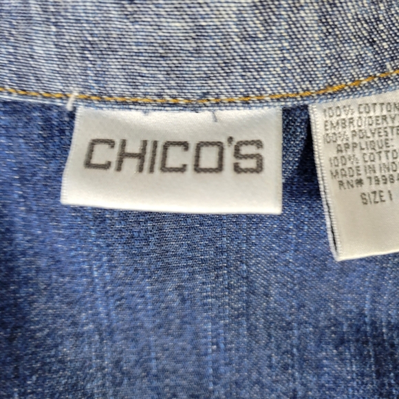 Chicos Denim Embroidered Open Front Jacket Size 1/size 8 - Picture 7 of 9